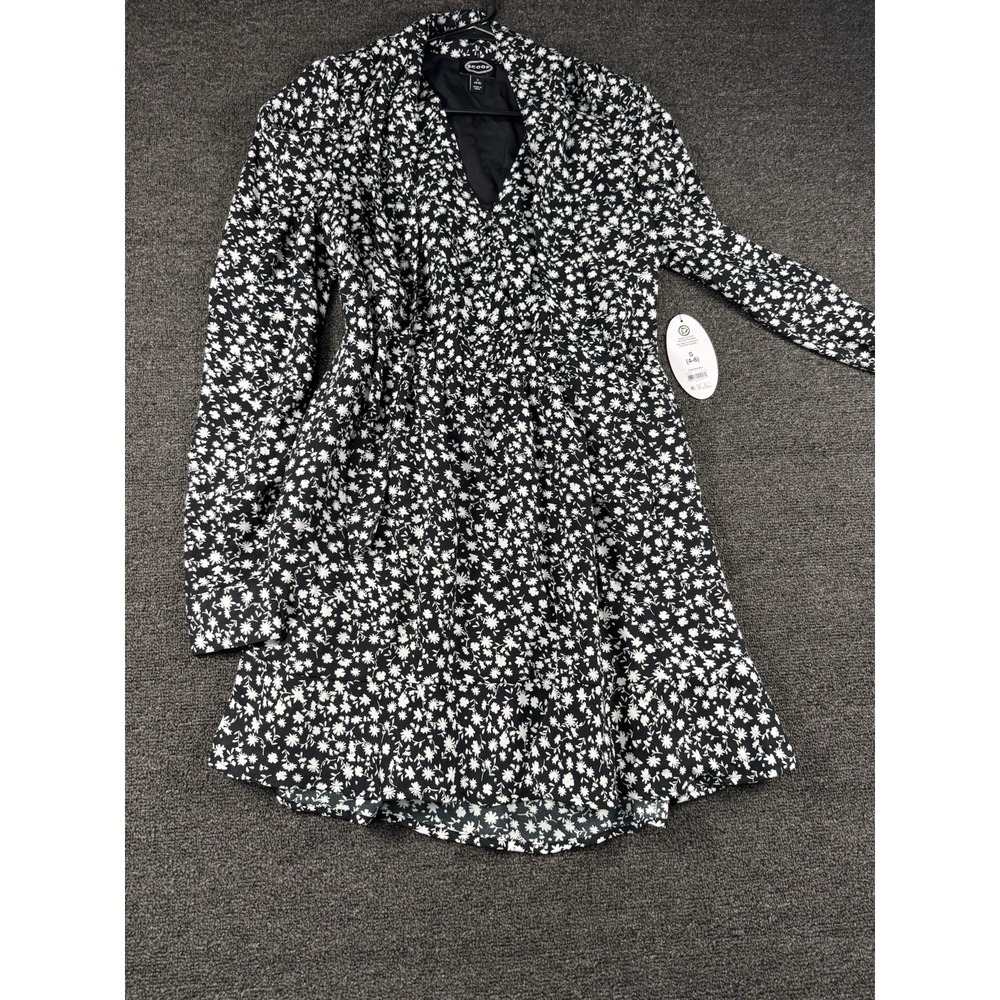 Scoop Black white Ditsy Floral‎ Long Sleeve Dress Women's Size Small 4-6 NWT